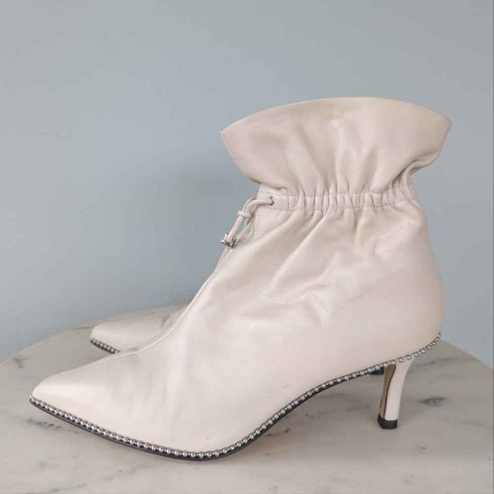 Coach Women's Wynie Off White Leather Drawstring Studded Ankle Boots - Picture 9 of 15